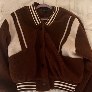 Timing Brown and White Varsity Jacket